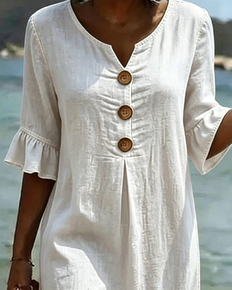 Robe Femme Denim Fluide Manches Volantées Élégante Été