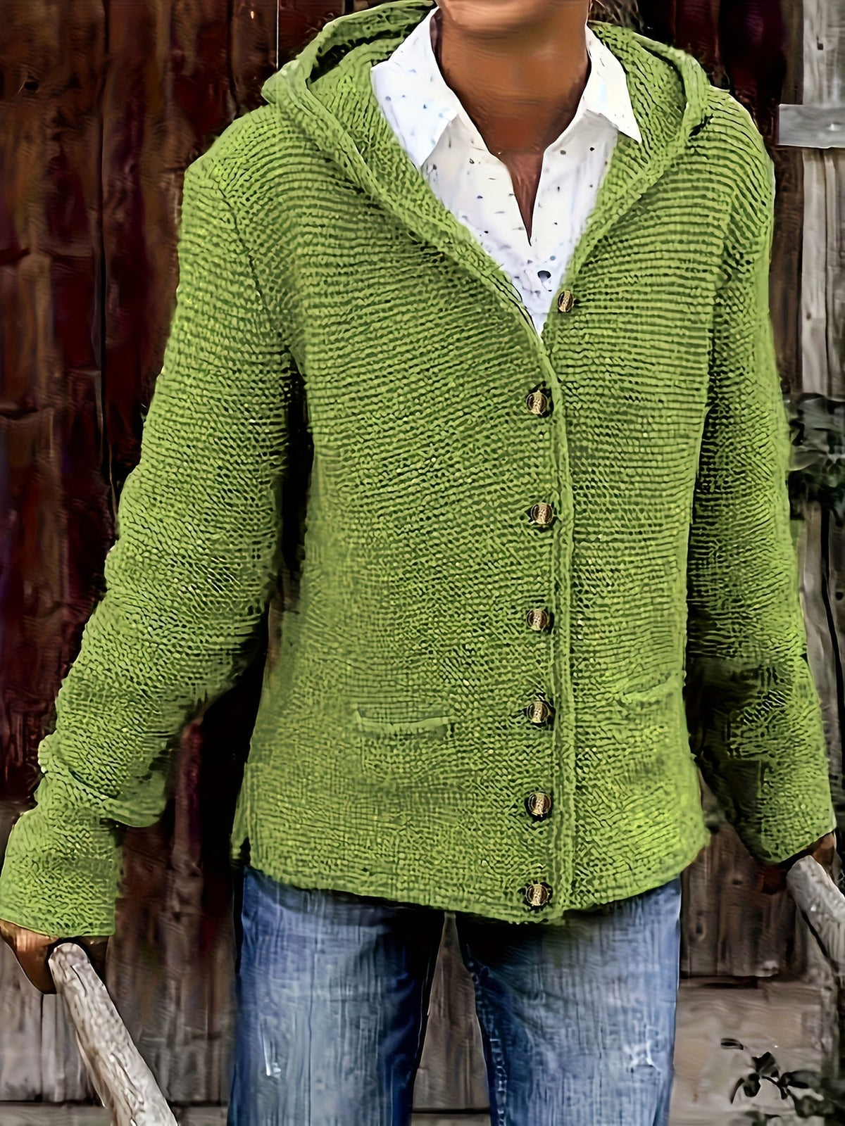 Cardigan femme en grosse maille à capuche et boutons