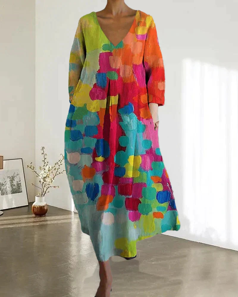 Robe à Imprimé Abstrait Coloré – Expression Artistique Moderne