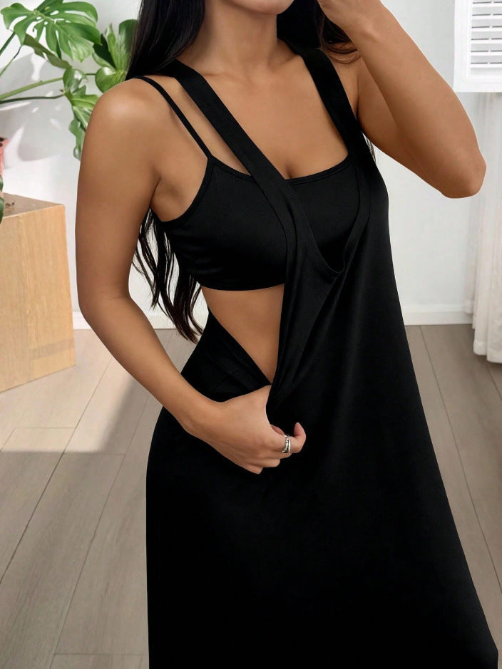 Robe longue femme effet deux pièces avec découpes latérales