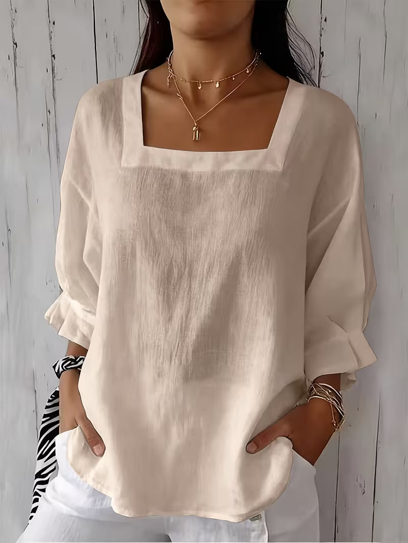 Blouse femme à col carré et manches longues