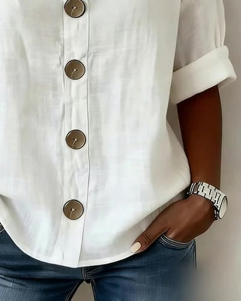 Blouse Femme Coton Ample Manches Courtes Boutonnée Coupe Décontractée