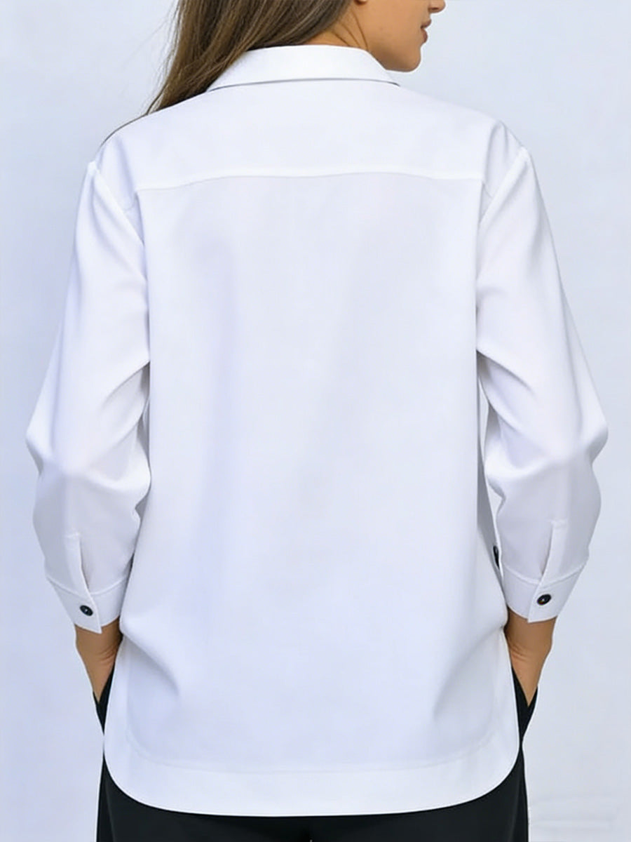 Blouse Femme Coton Col Chemise Manches Longues Coupe Ample Élégante