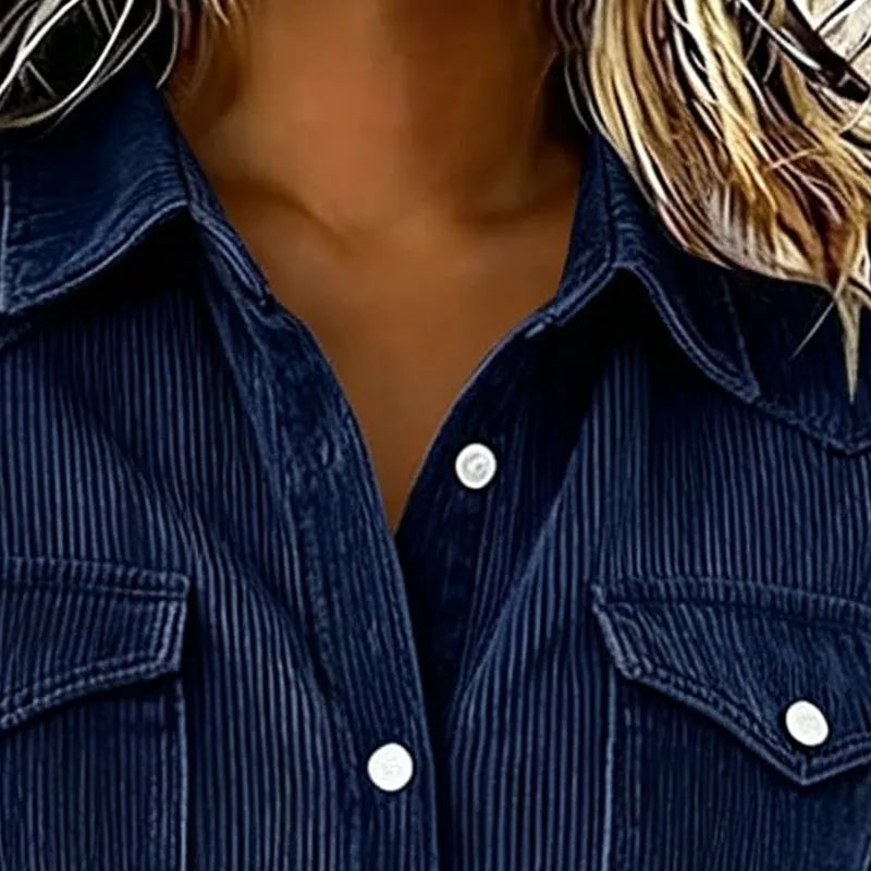 Chemise femme en velours côtelé avec poches
