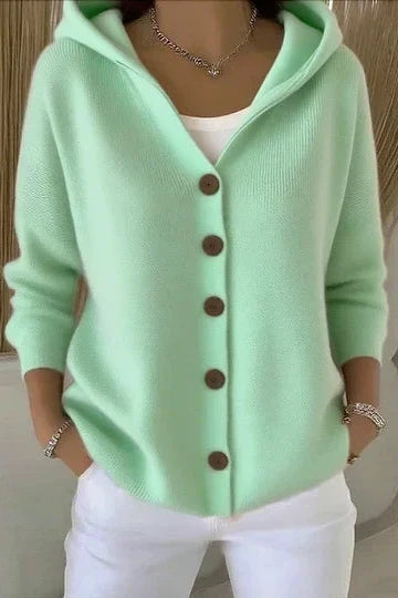 Cardigan femme à capuche boutonné coupe ample