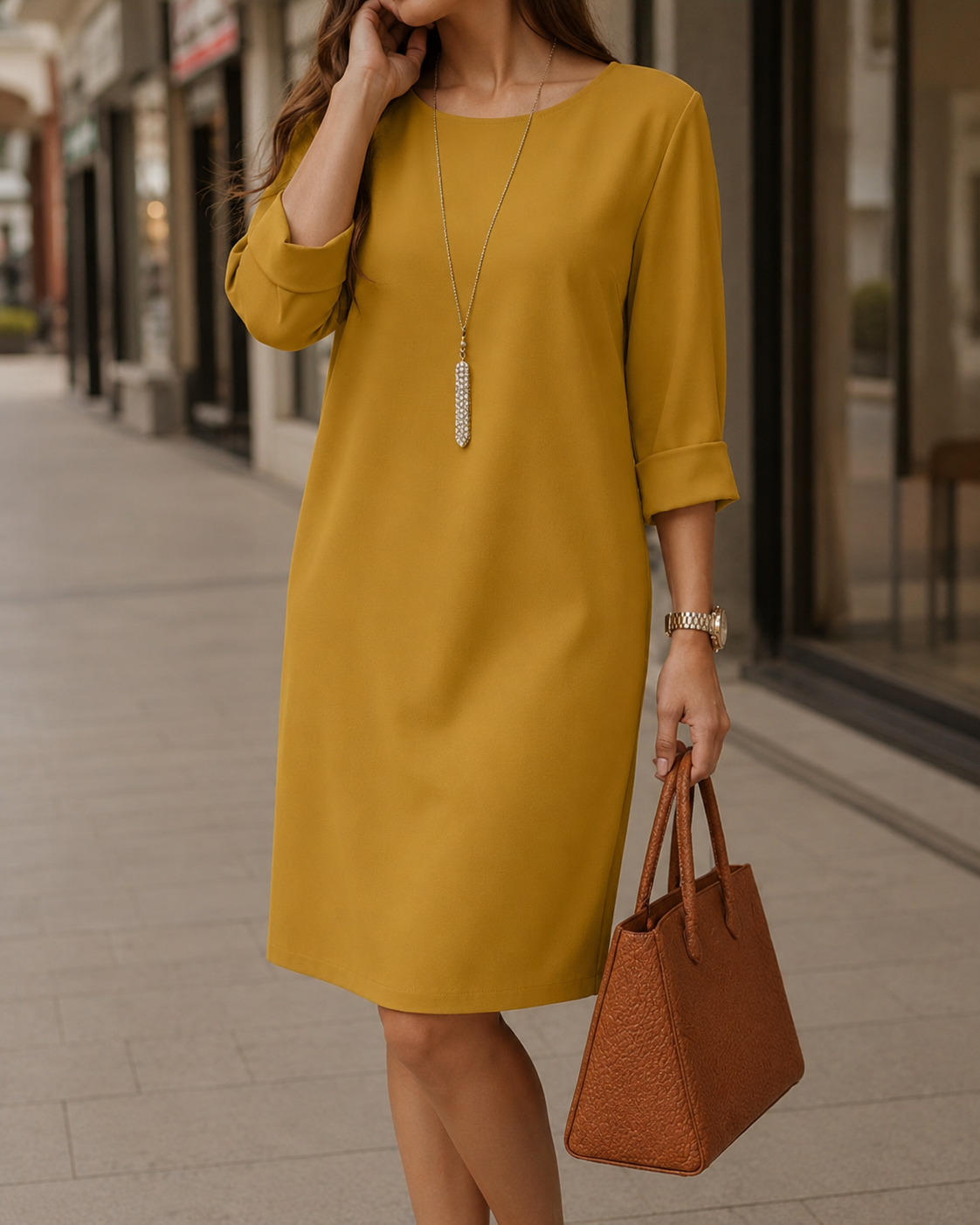 Robe tunique femme à col rond avec poches