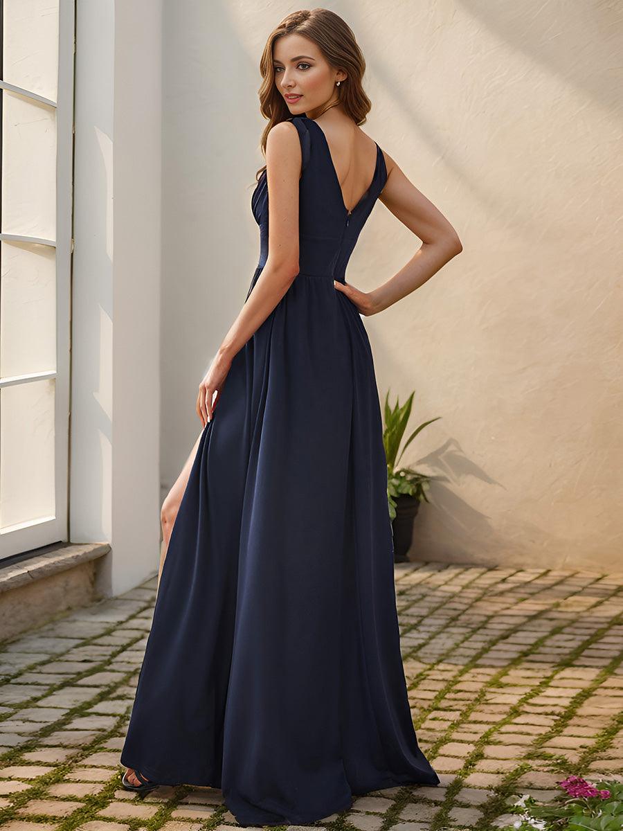 Robe de soirée femme taille empire col V élégante fluide