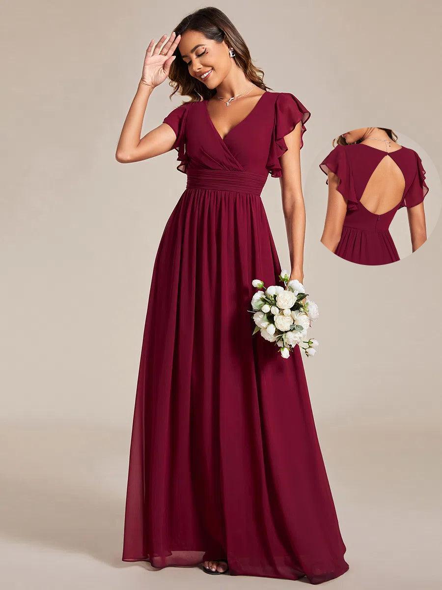 Robe Demoiselle d’Honneur Longue en Mousseline Dos Ouvert Élégant