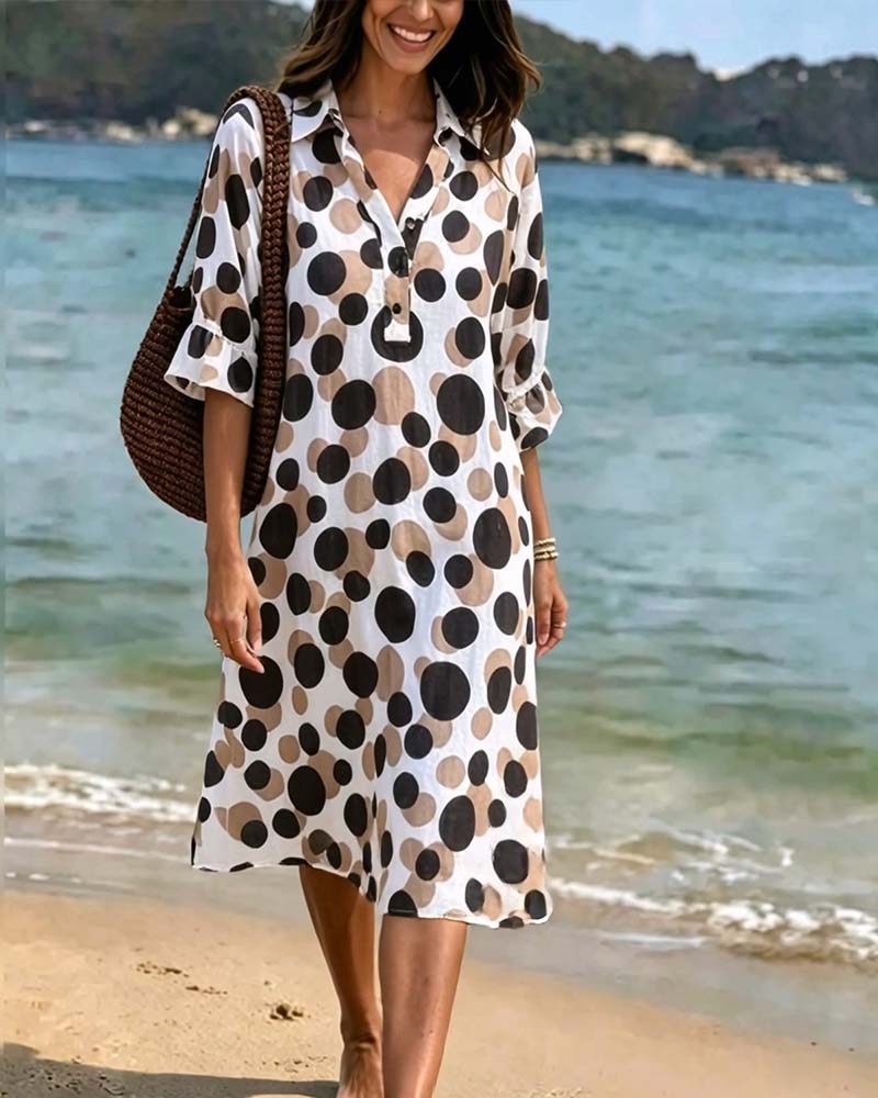 Robe femme à pois élégants et col V fluide