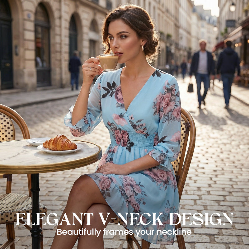 Robe Courte Femme Fluide Fleurie Col V pour Style Léger et Élégant Été