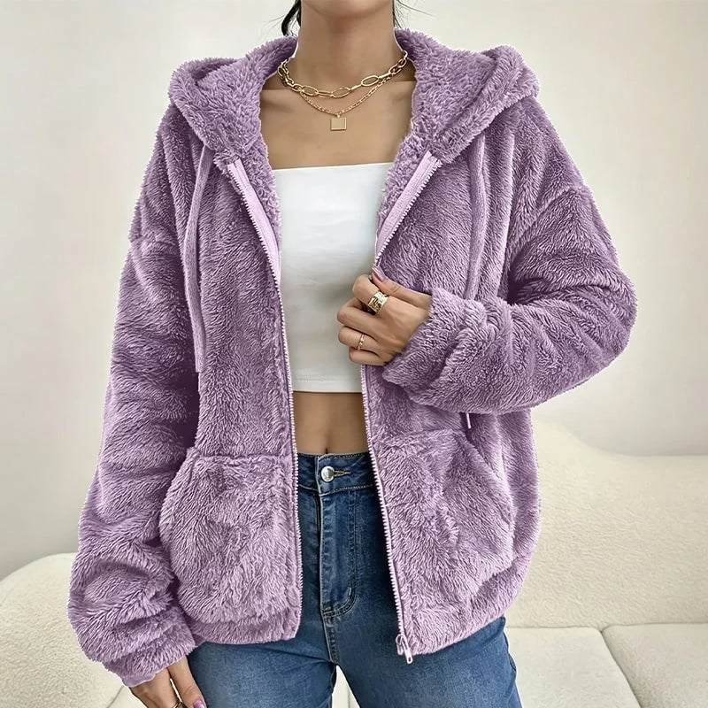 Veste polaire femme à capuche et fermeture zippée