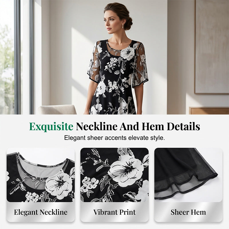 Robe Femme Chiffon Fluide Imprimé Floral Élégante