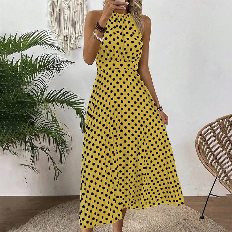 Robe maxi femme à pois avec col halter