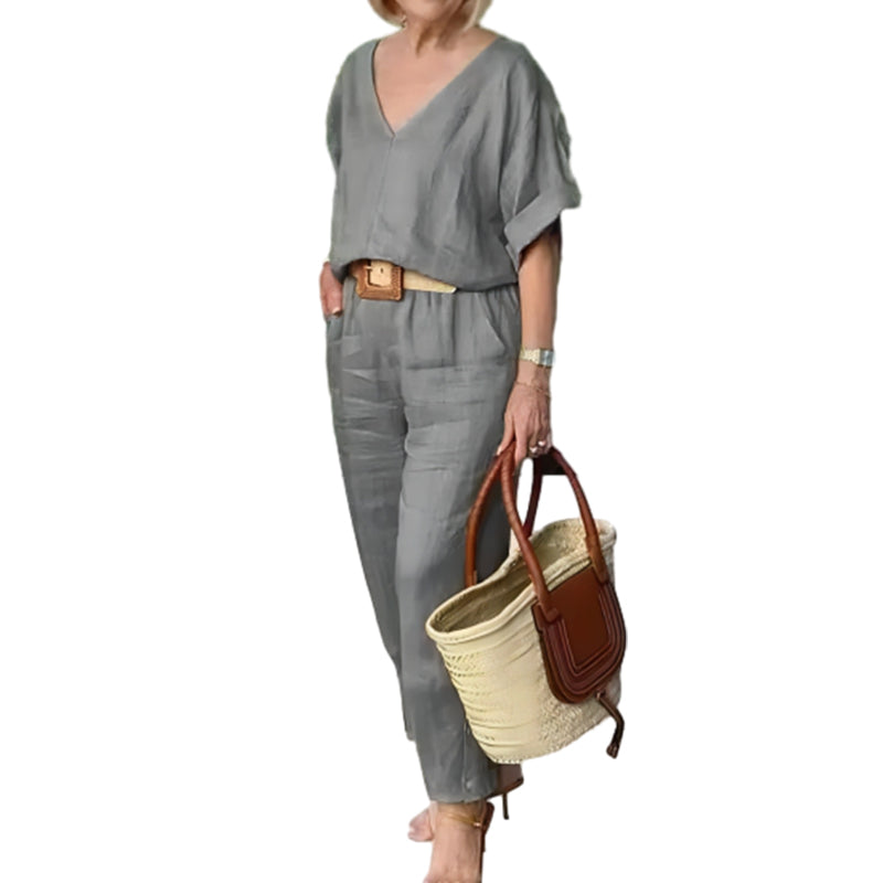 Ensemble Femme Col V Pantalon Ample Style Décontracté