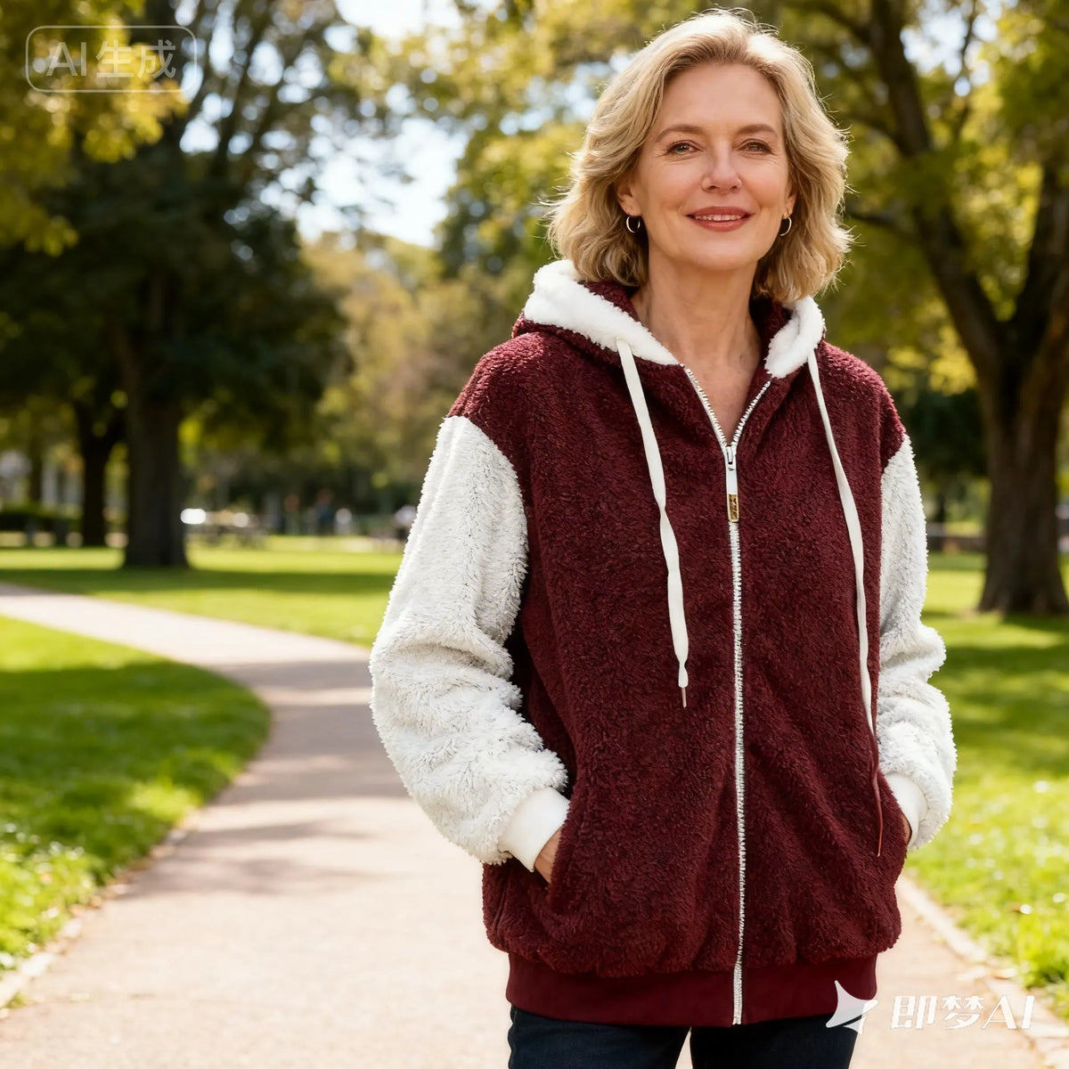 Veste polaire femme à capuche zippée et poches douillettes