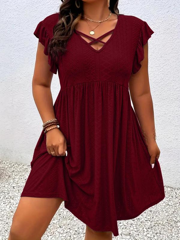 Robe grise pour femmes avec décolleté découpé et manches volantées