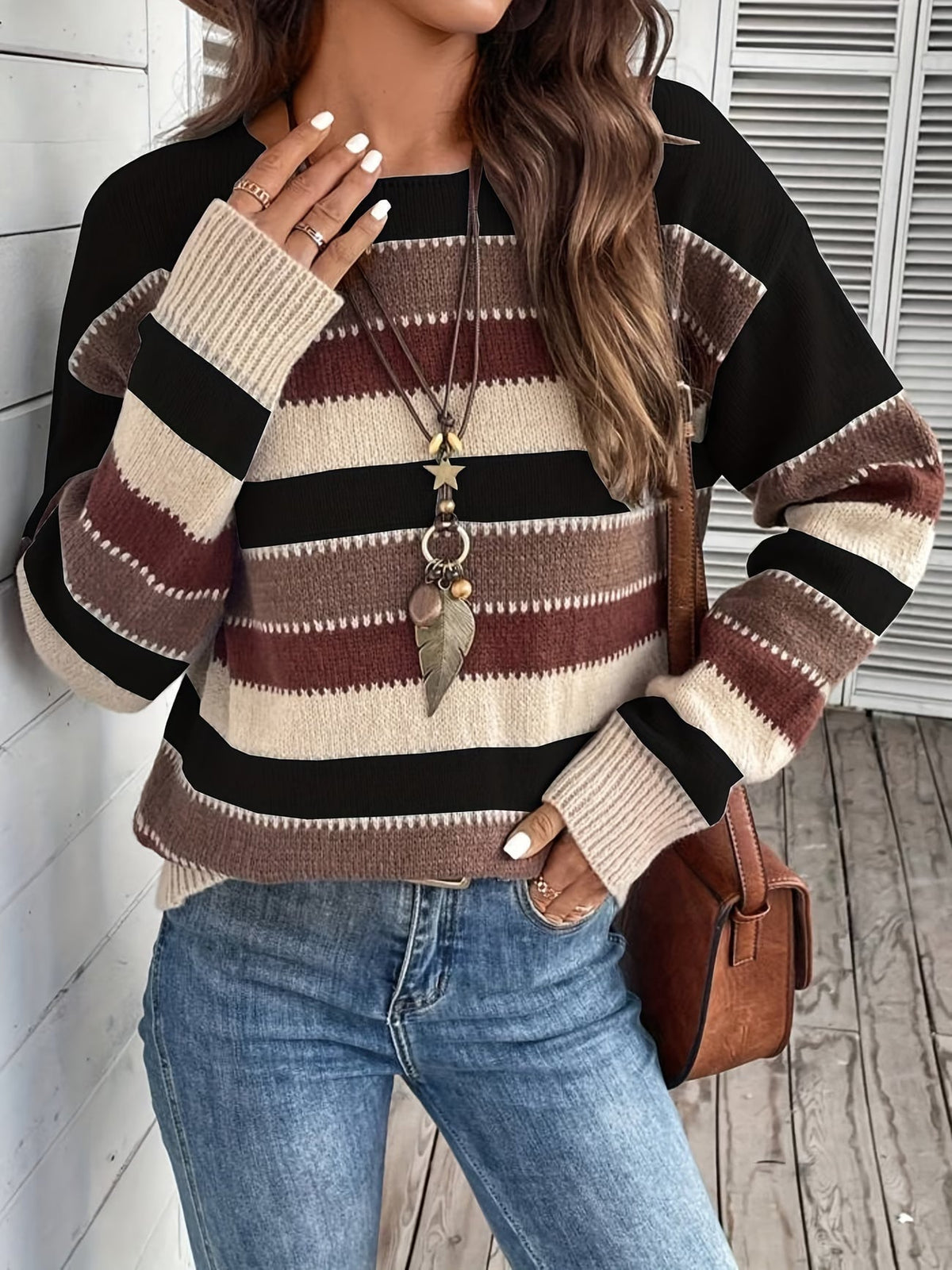 Pull femme rayé en maille à col rond