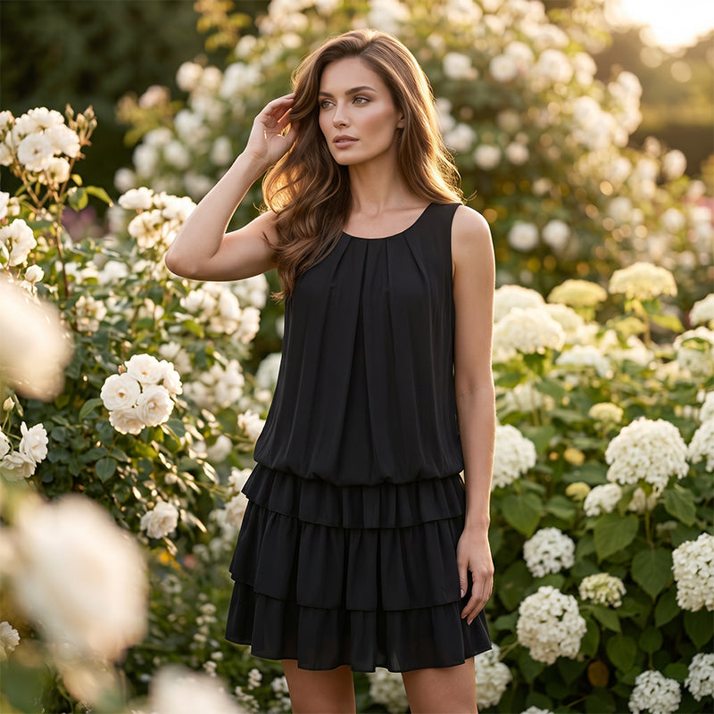 Robe d'été femme à volants superposés et coupe fluide