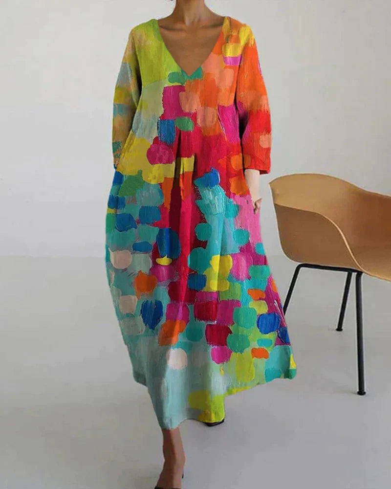 Robe à Imprimé Abstrait Coloré – Expression Artistique Moderne