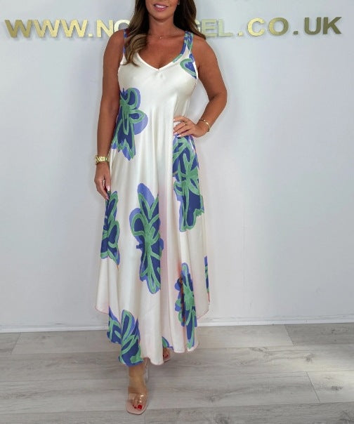 Robe Femme Maxi Imprimée Bretelles Col V Fluide Été Élégant