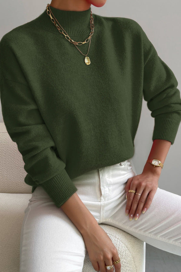 Pull femme en tricot doux à col montant