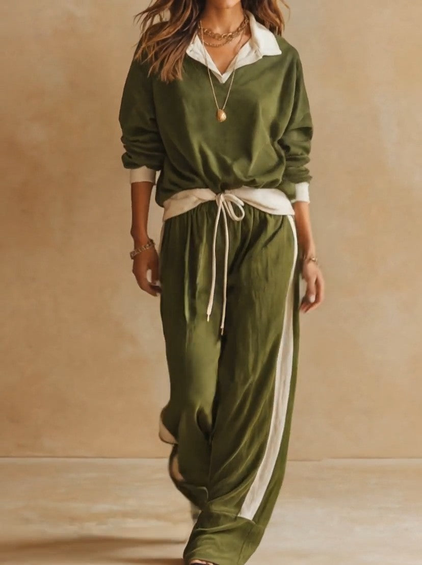 Ensemble femme à col polo et pantalon large