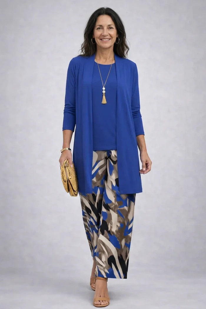 Ensemble trois pièces femme avec cardigan imprimé