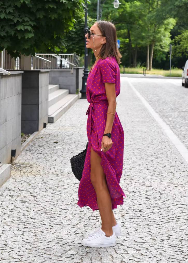 Robe Femme Été Florale Coupe Portefeuille Fluide Élégante