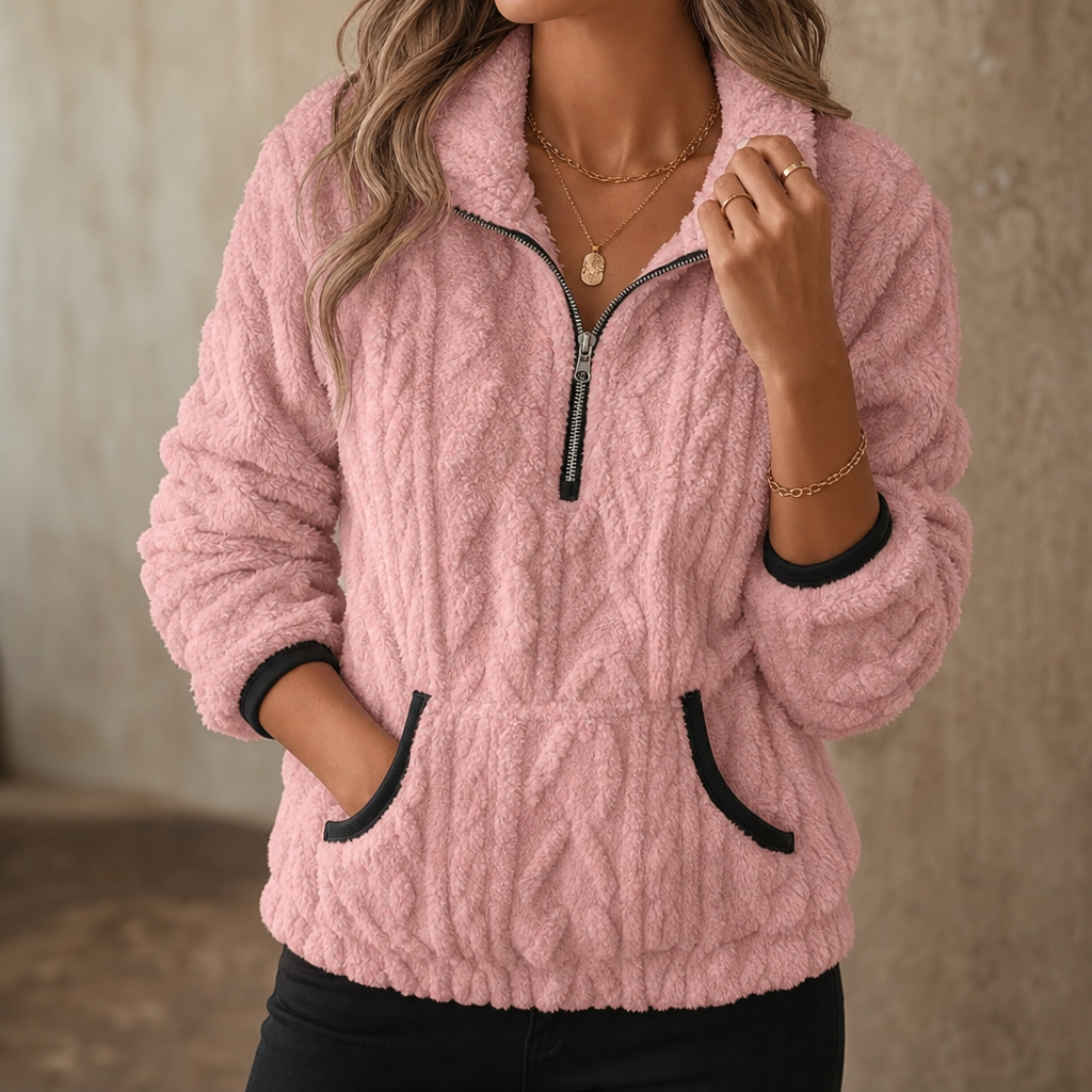 Pull polaire femme demi-zip avec poche kangourou