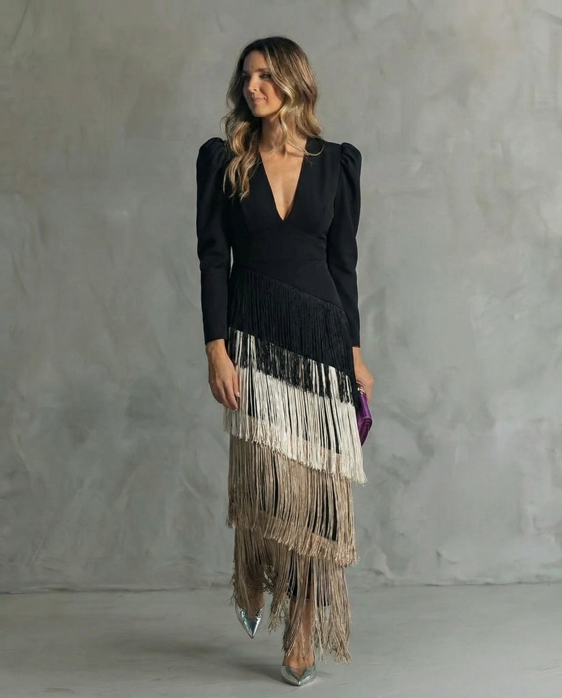 Robe Femme Midi Élégante À Franges Coupe Fluide Moderne