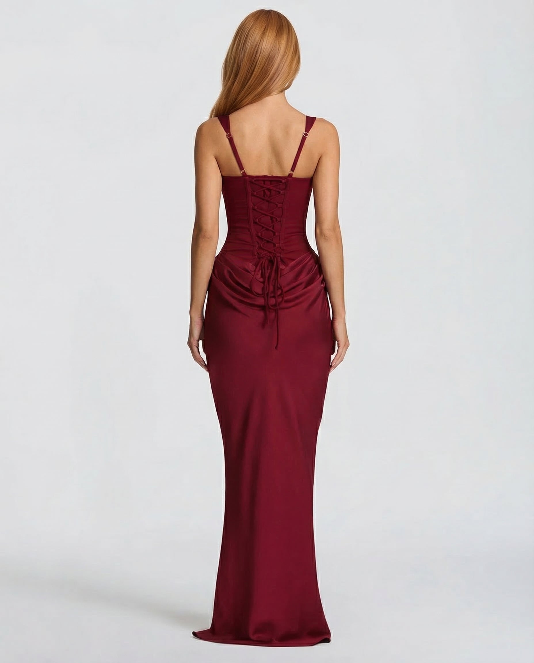 Robe Maxi Ajustée Satinée avec Effet Sablier Élégant