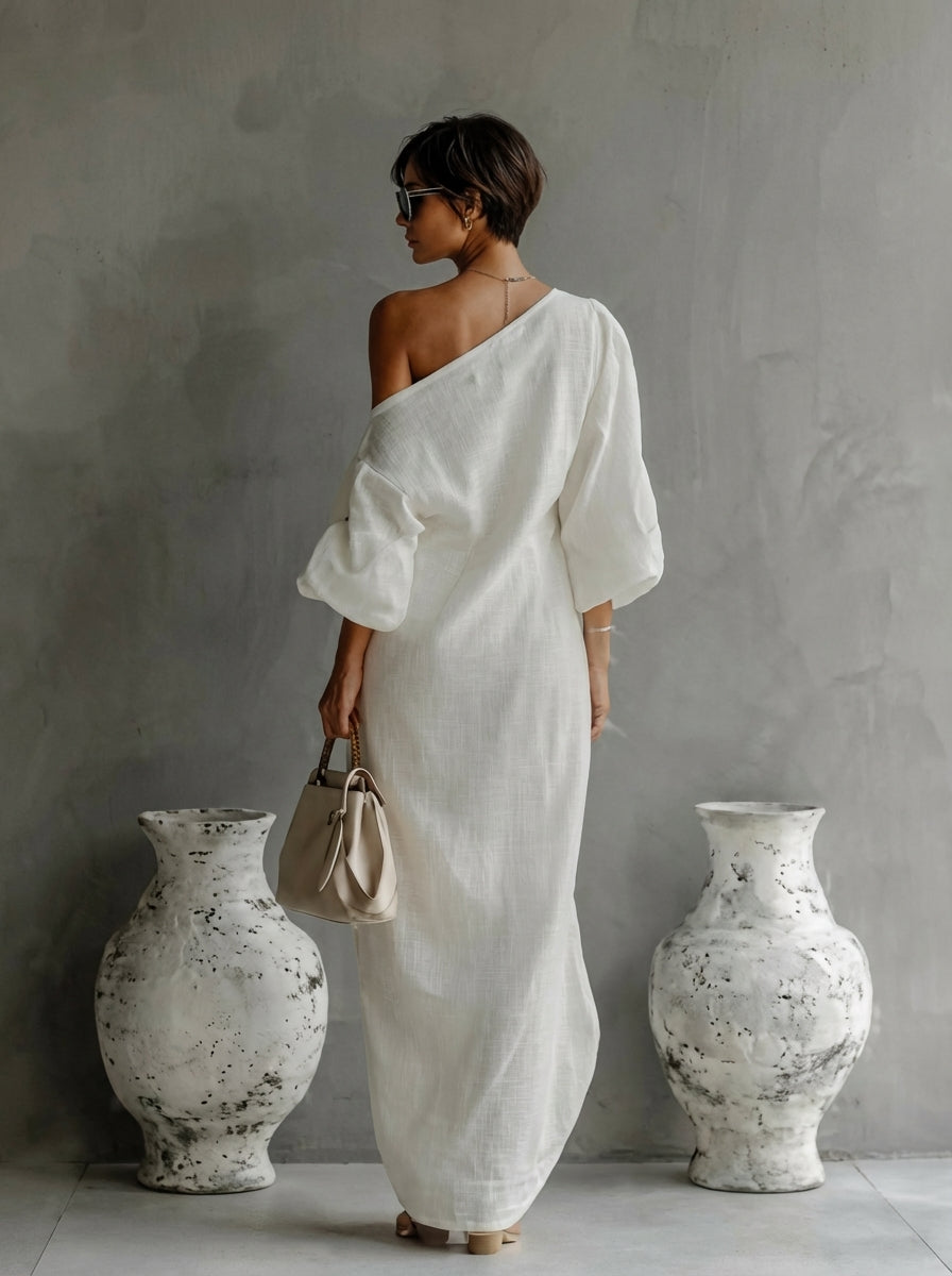 Robe maxi femme asymétrique à une épaule