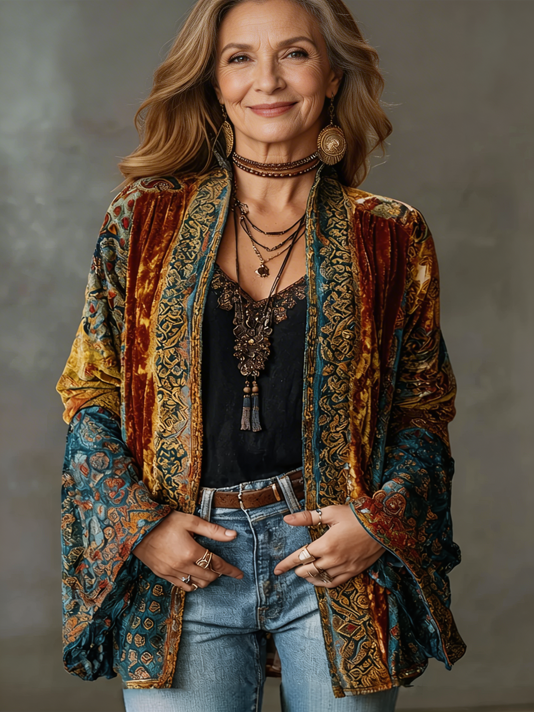 Veste Kimono Femme Bohème Fluide Motifs Artistiques Élégants