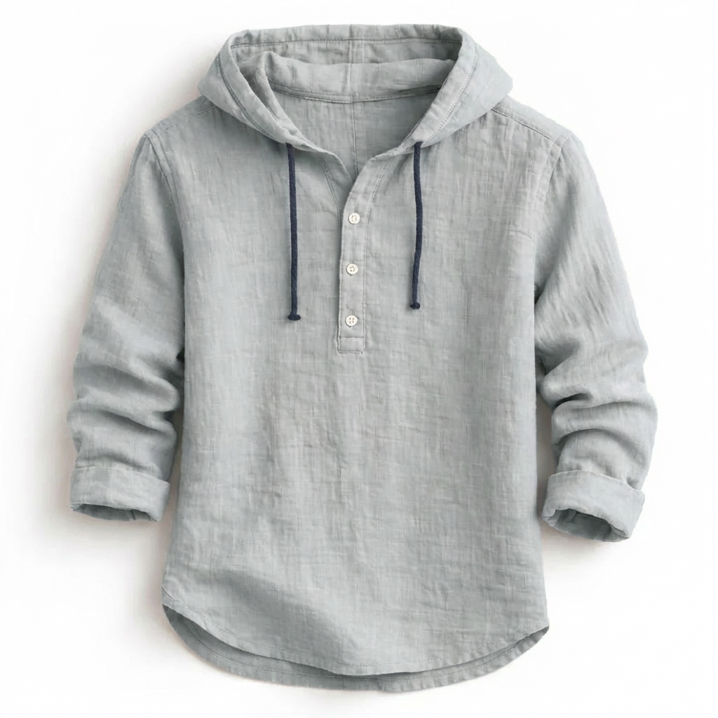 Chemise Homme en Lin Coupe Décontractée avec Capuche Ajustable