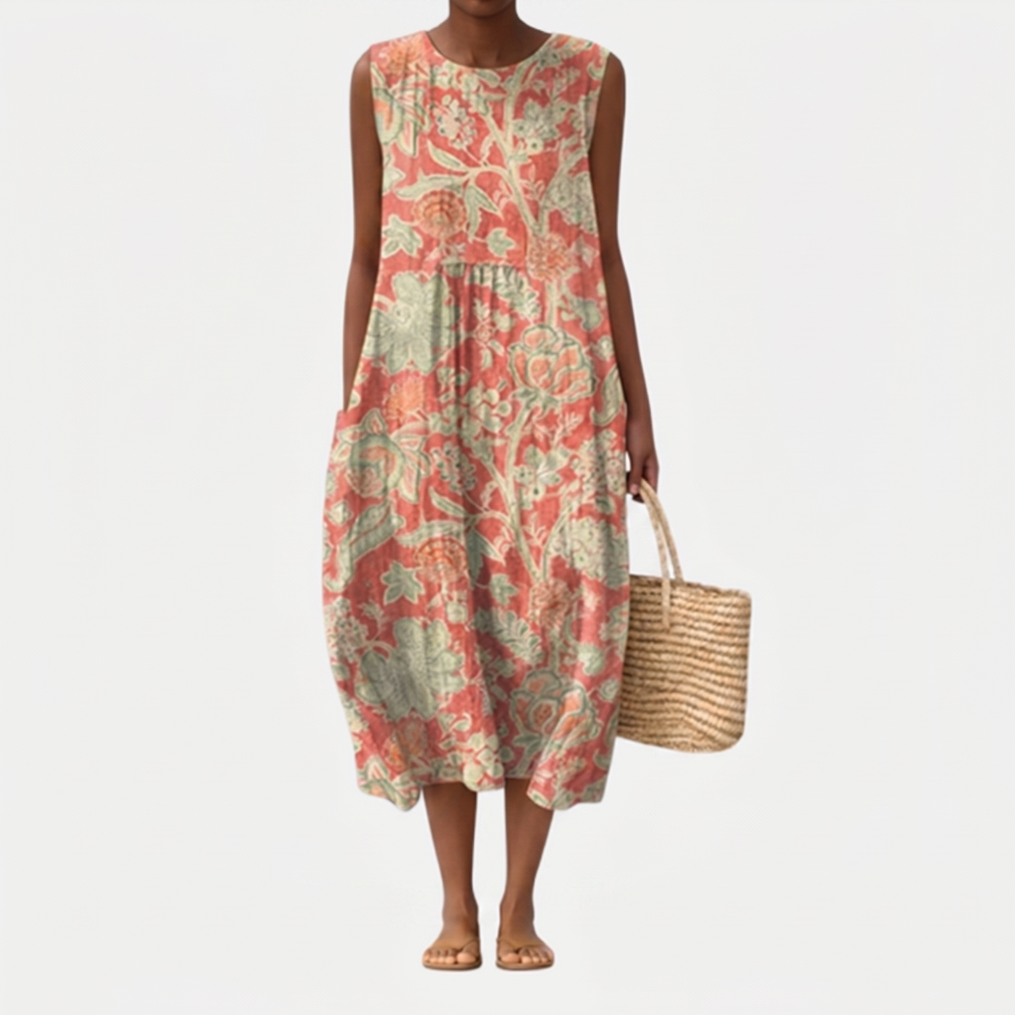 Robe midi femme à imprimé floral et col V fluide