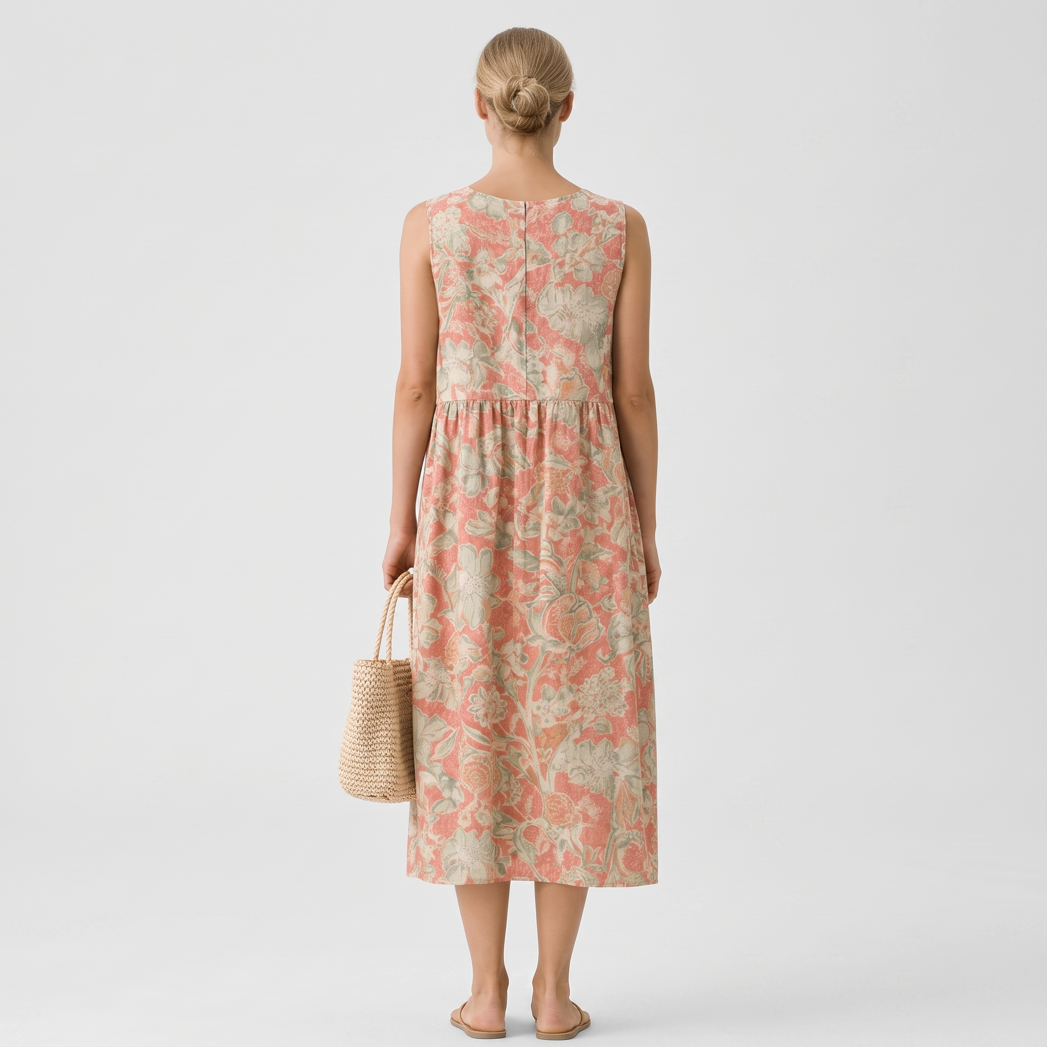 Robe midi femme à imprimé floral et col V fluide