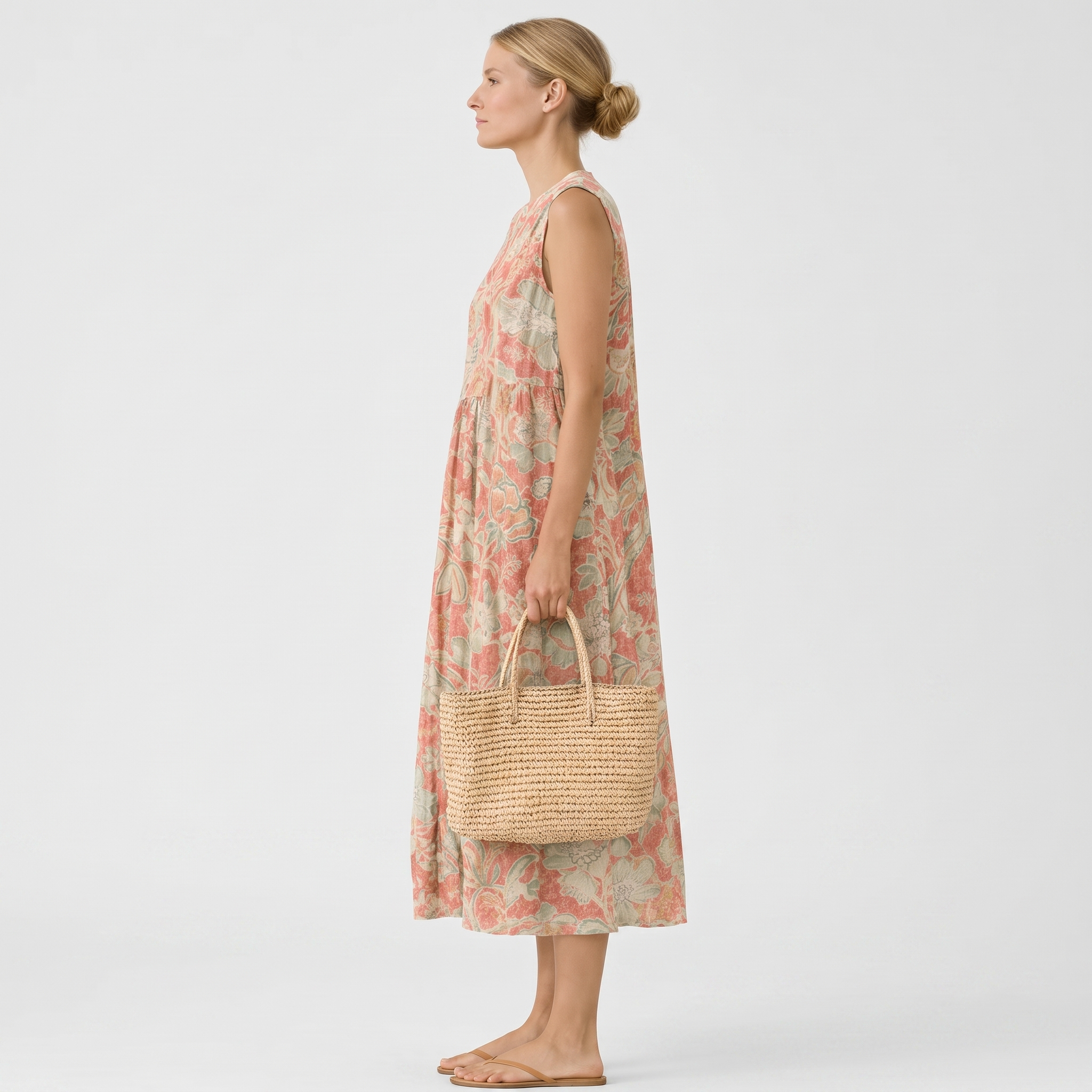 Robe midi femme à imprimé floral et col V fluide