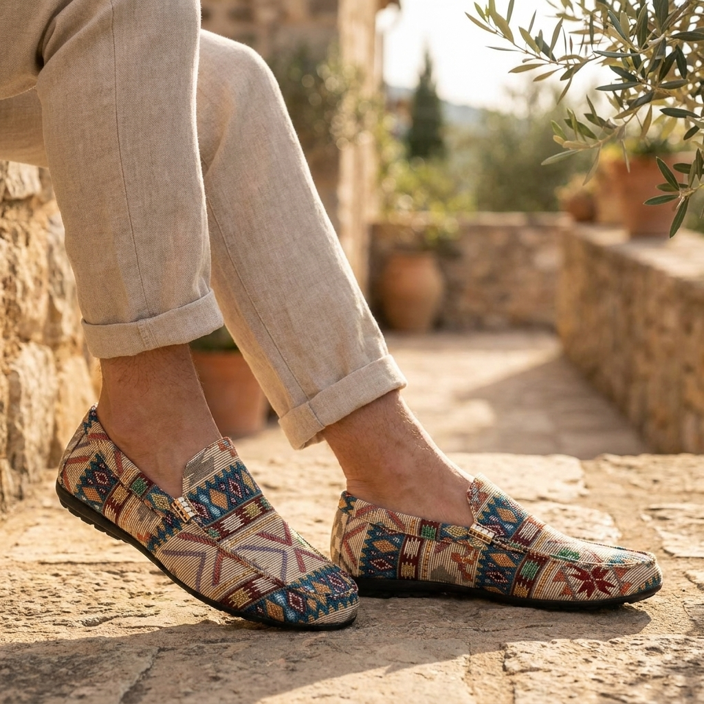 Mocassins homme confort à motif ethnique