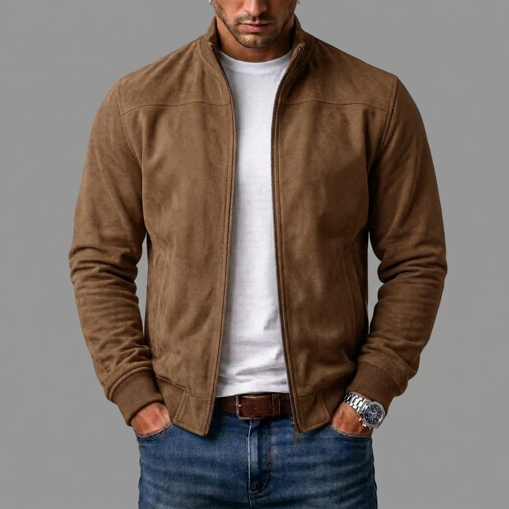 Blouson homme effet daim avec fermeture zippée