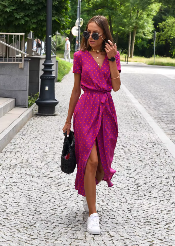 Robe Femme Été Florale Coupe Portefeuille Fluide Élégante