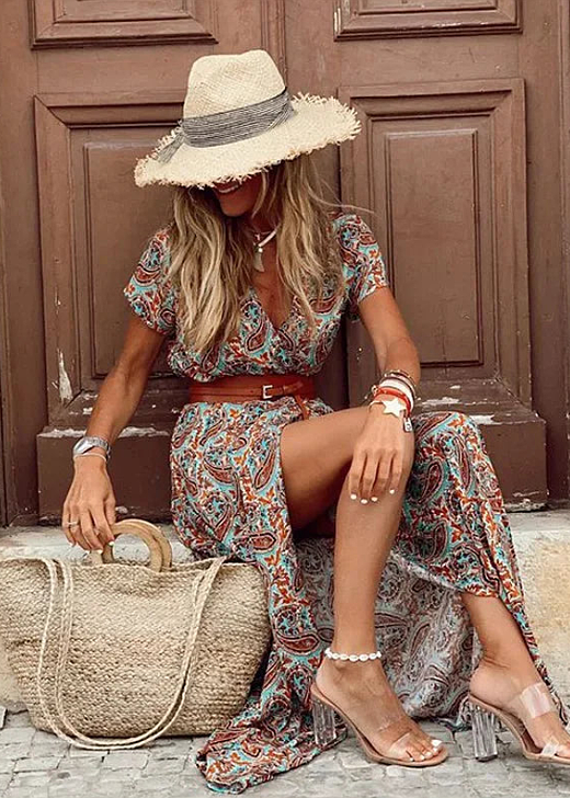 Robe Femme Maxi Bohème Coupe Fluide Imprimé Léger Style Estival