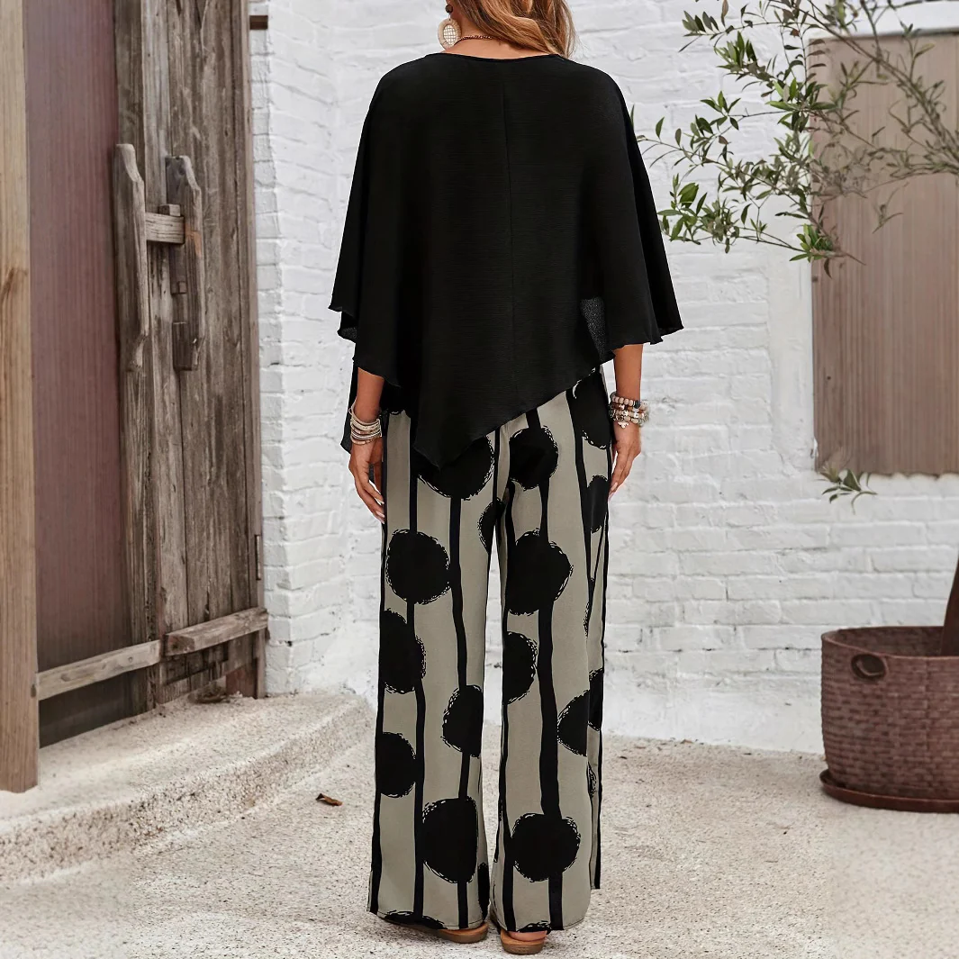 Ensemble Femme Élégant Deux Pièces Imprimé Moderne Coupe Fluide
