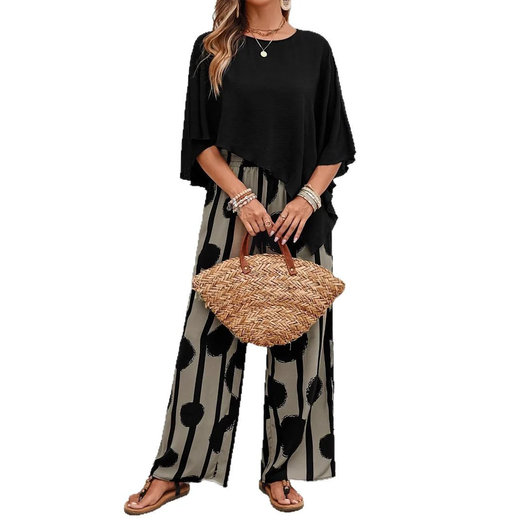 Ensemble Femme Élégant Deux Pièces Imprimé Moderne Coupe Fluide