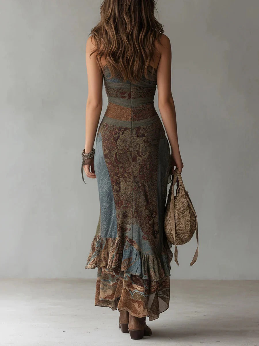 Robe Femme Longue Asymétrique Fente Élégante Coupe Fluide
