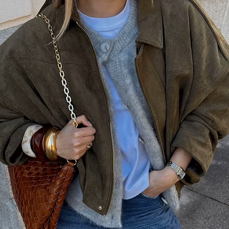 Veste femme oversize effet suédé coupe ample pour style urbain quotidien