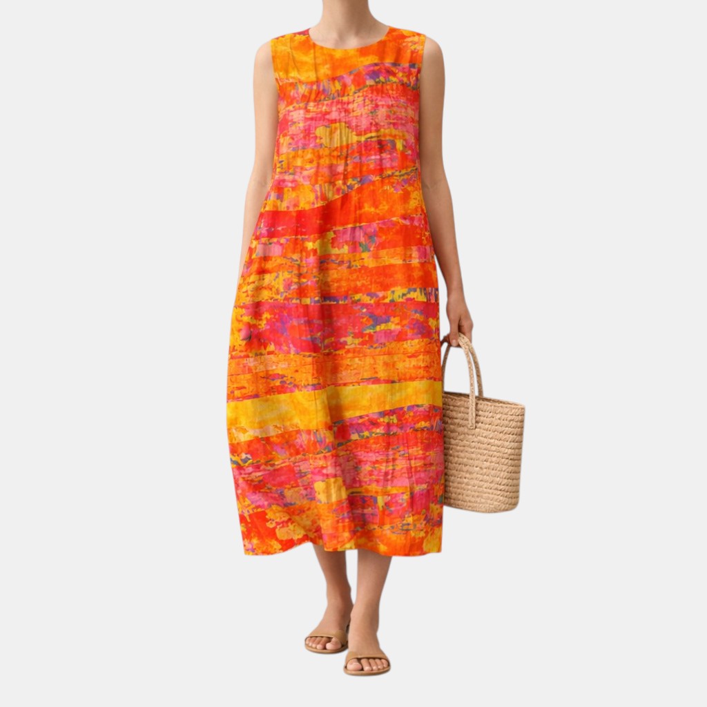 Robe midi femme multicolore sans manches en coton viscose