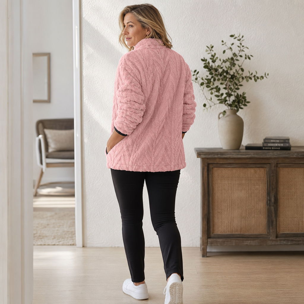 Pull polaire femme demi-zip avec poche kangourou