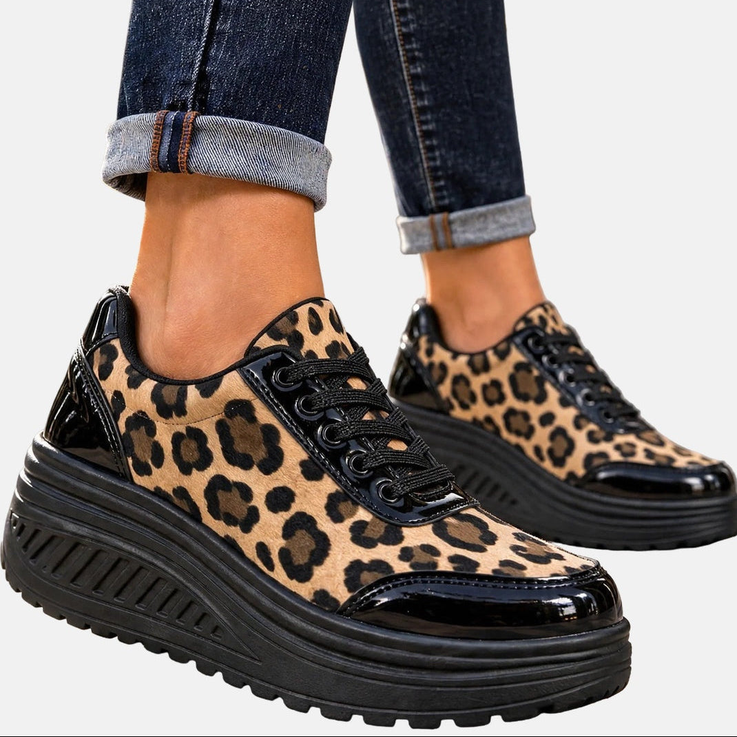 Baskets femme léopard à semelle compensée