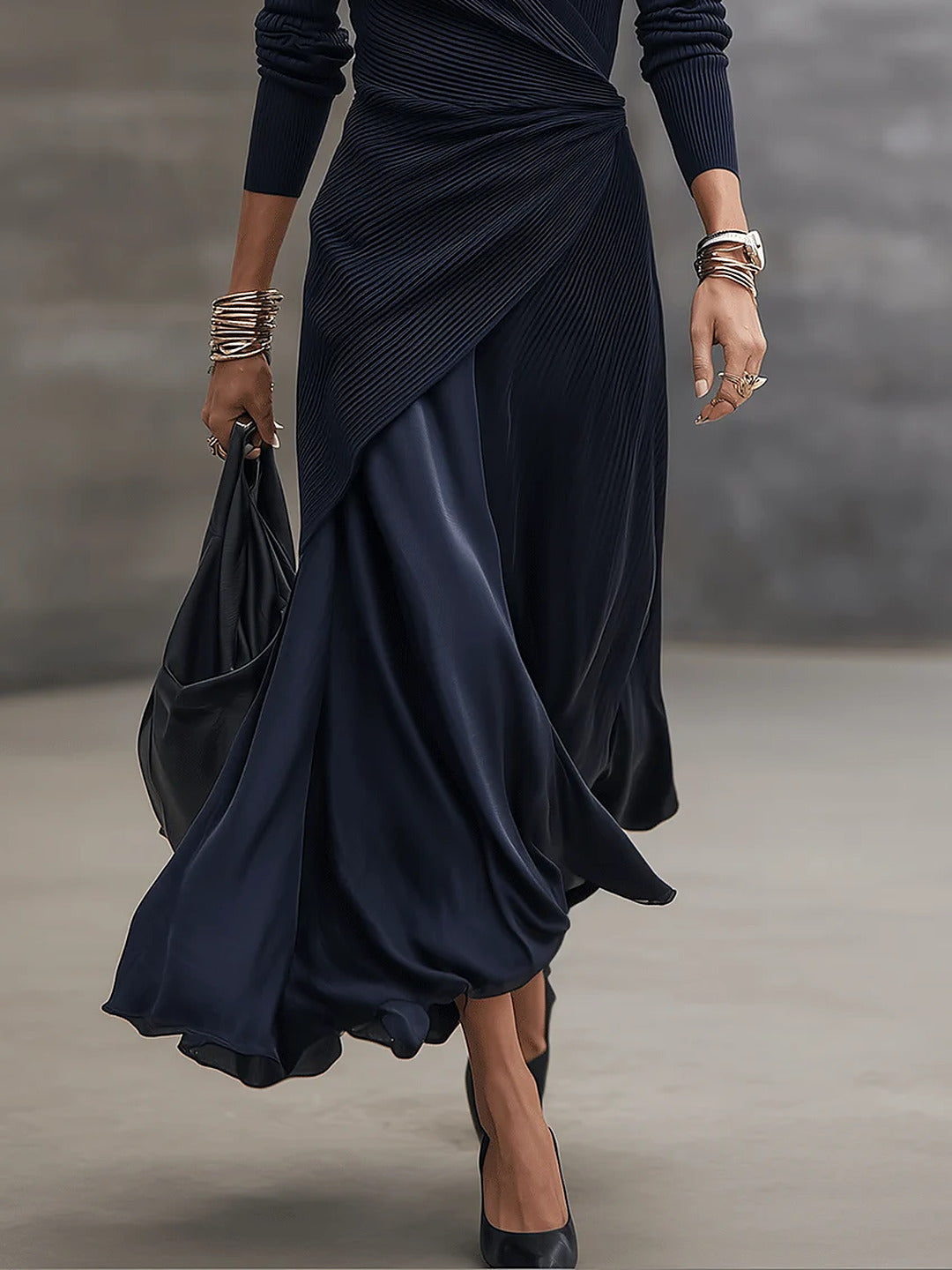 Robe femme portefeuille avec jupe satinée