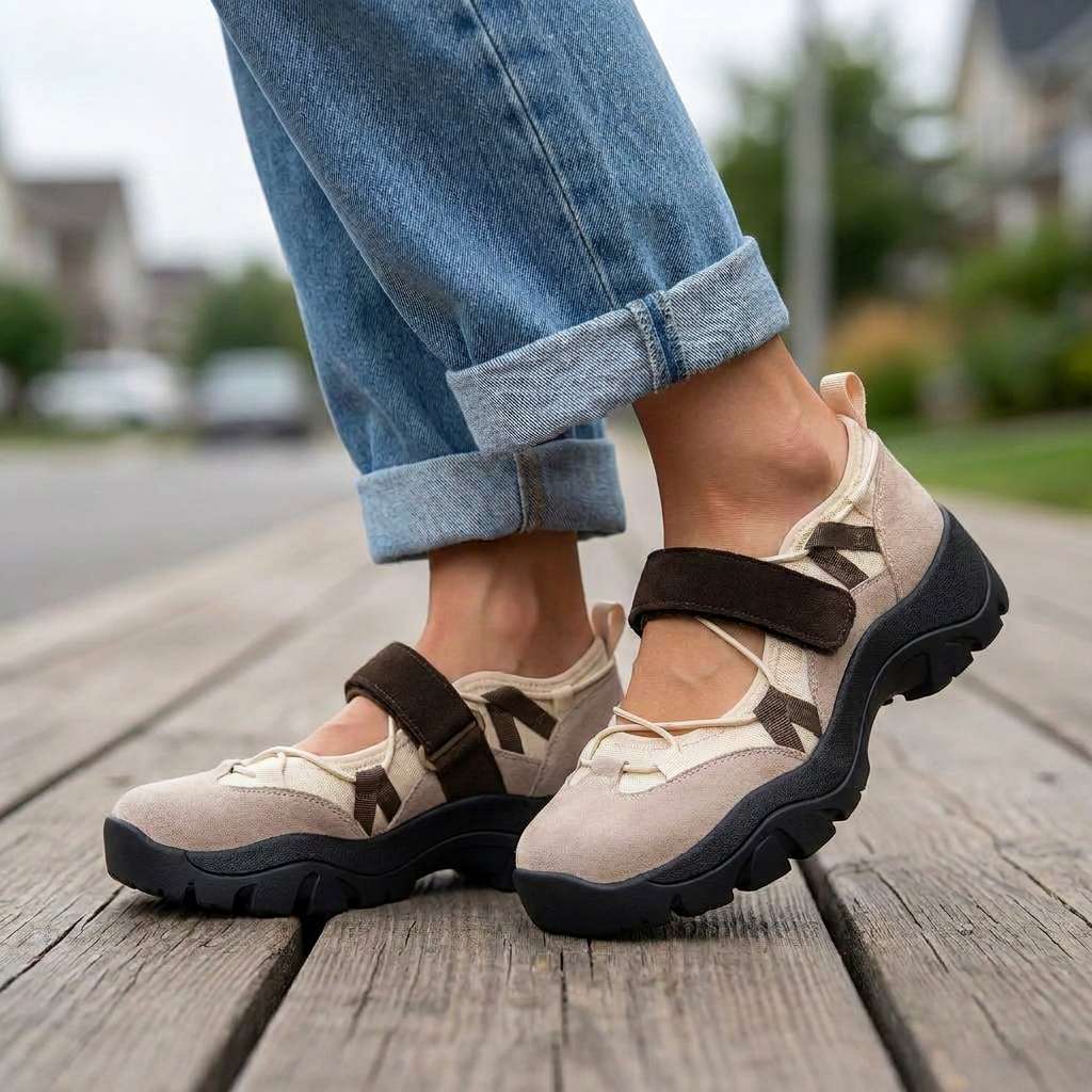 Chaussures confort femme à bride réglable et semelle épaisse